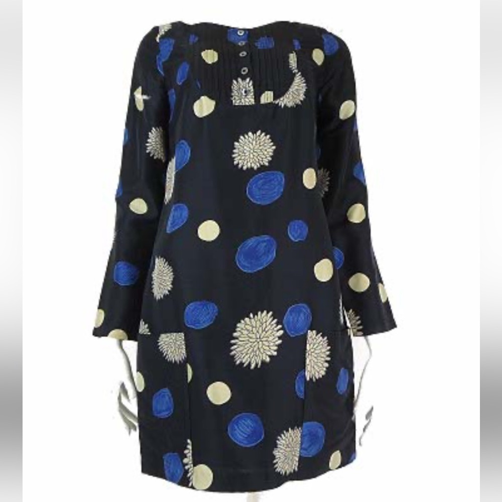 Tocca Long Sleeve Dress with Blue and Cream Patterns